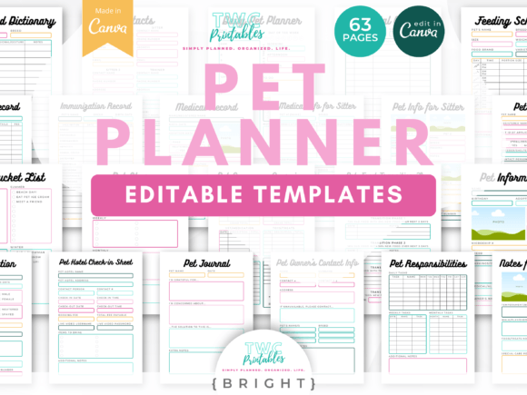 Pet Planner Canva Templates | BRIGHT: Organize with Style